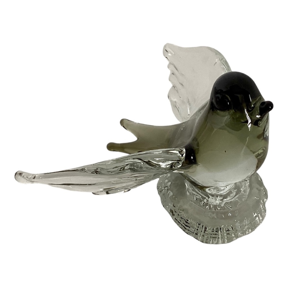 Murano Style Tree Swallow Bird Figurine Taking Flight Clear And Green Art Glass - Picture 11 of 16